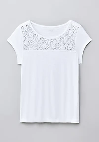 Crochet Trim Scoop Tee White