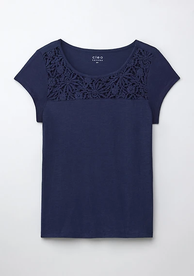 Crochet Trim Scoop Tee Navy