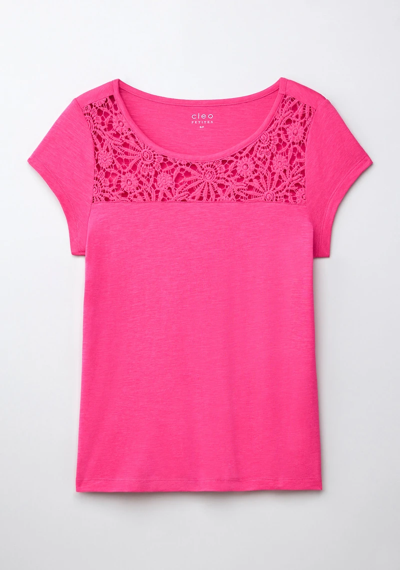 Crochet Trim Scoop Tee Hot Pink