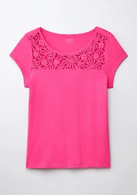 Crochet Trim Scoop Tee Hot Pink