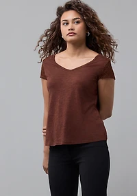 Crochet Insert V Neck Tee Coconut