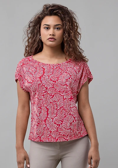 Rouched Shoulder Boat Neck Tee Crimson Leaf