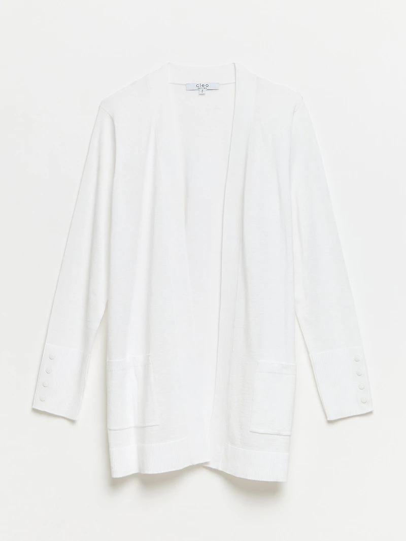 Petite White Open Knit Long Cardigan