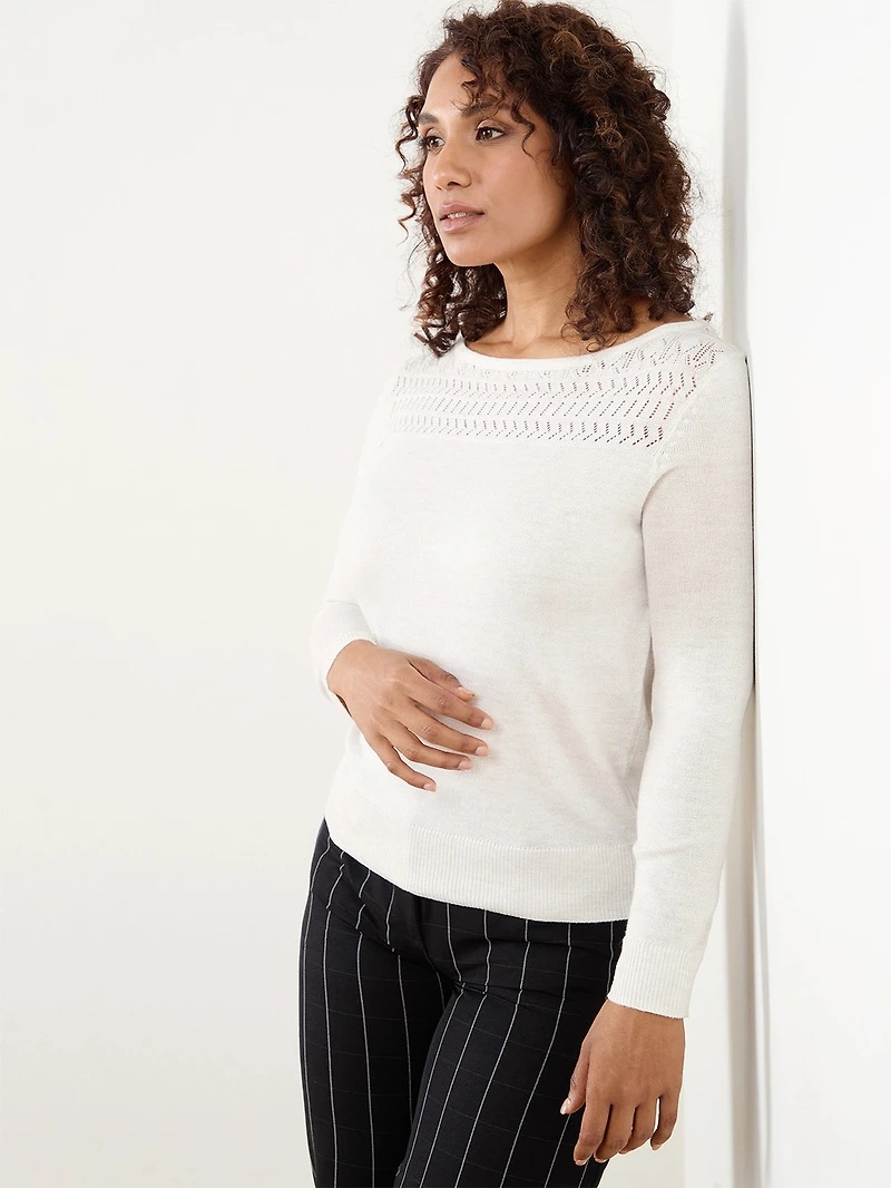 Petite Boatneck Ivory Pullover Sweater