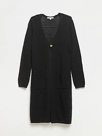 Long Textured Black Cardigan Sweater
