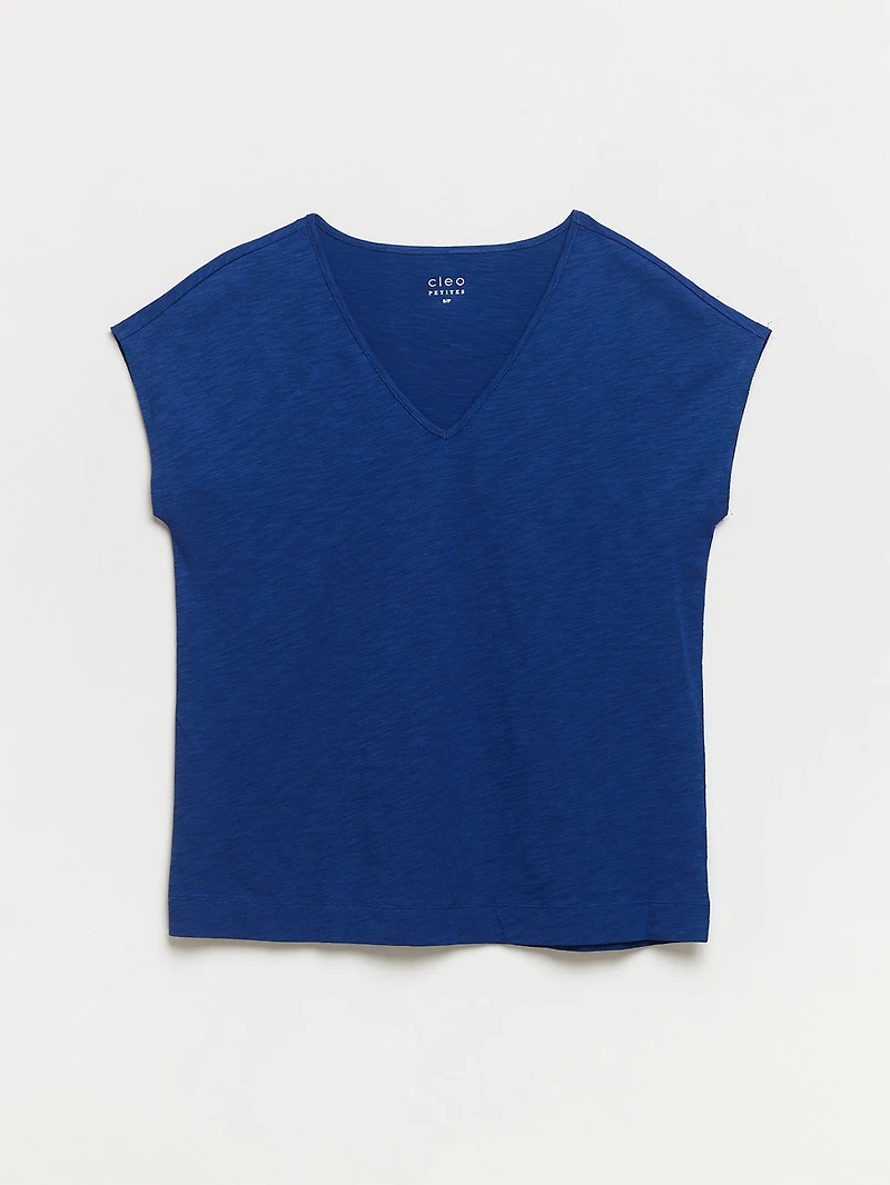 Petite Relaxed Cobalt V-neck T-Shirt