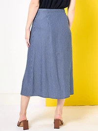 Button Front Skirt in Navy/White Stripe