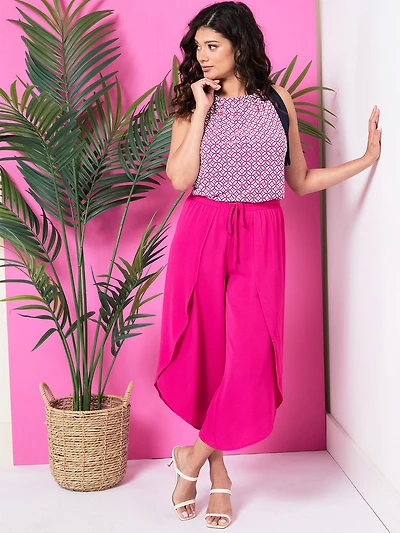 Crepe Tulip Leg Pant in Magenta