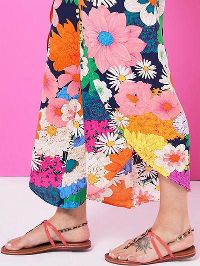 Crepe Tulip Leg Pant in Tropical Floral