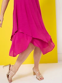 Petite Halter Midi Dress in Magenta