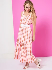 Petite Woven Maxi Dress with Belt in Orange/Stone