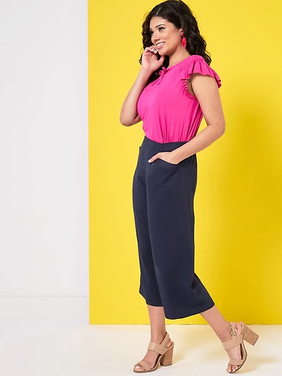 Tonia Cropped Wide Leg Pants in Navy