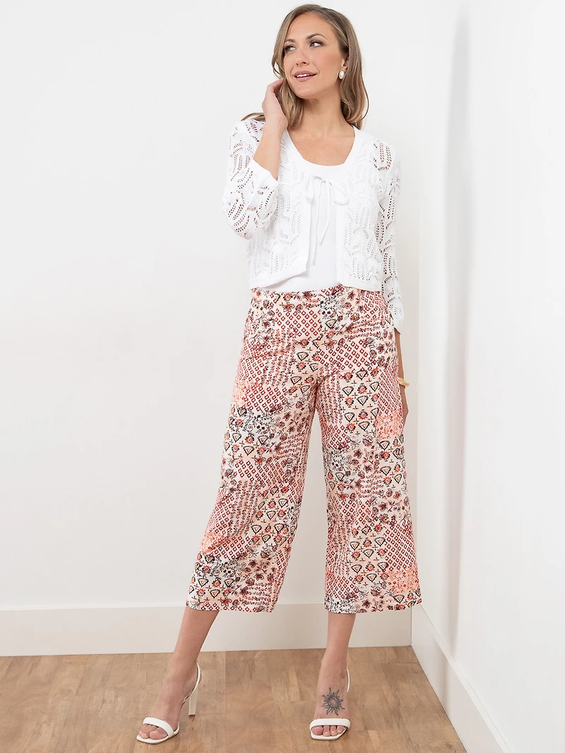 Tonia Floral Patchwork Linen-Blend Wide Crop Pant