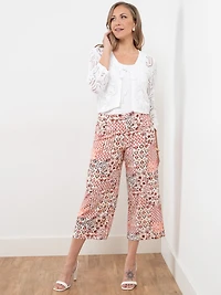 Tonia Floral Patchwork Linen-Blend Wide Crop Pant