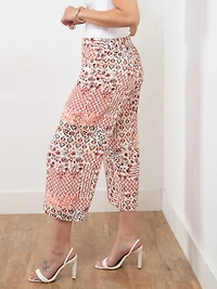 Tonia Floral Patchwork Linen-Blend Wide Crop Pant