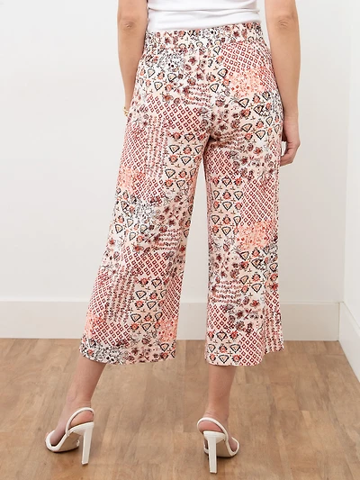 Tonia Floral Patchwork Linen-Blend Wide Crop Pant