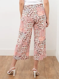 Tonia Floral Patchwork Linen-Blend Wide Crop Pant