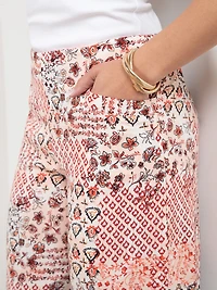 Tonia Floral Patchwork Linen-Blend Wide Crop Pant