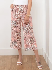 Tonia Floral Patchwork Linen-Blend Wide Crop Pant