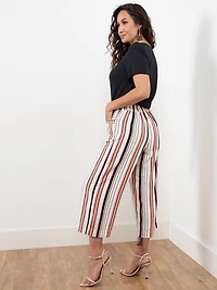 Tonia Striped Linen-Blend Wide Crop Pant