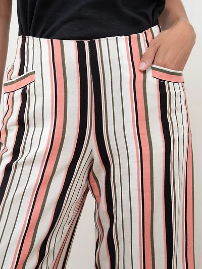 Tonia Striped Linen-Blend Wide Crop Pant