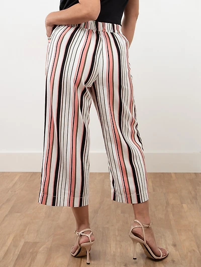 Tonia Striped Linen-Blend Wide Crop Pant