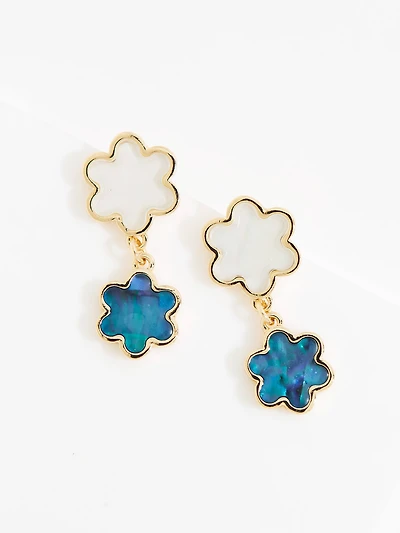 White & Navy Clover Drop Earrings