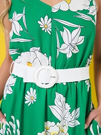 Woven Maxi Dress with Belt in Kelly Green