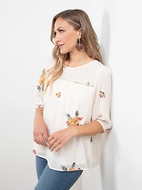 Embroidered Peasant Blouse in Ivory