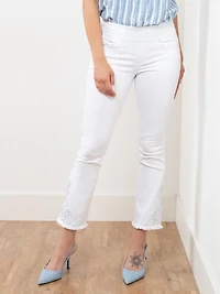 Embroidered White Ankle Flare Jean