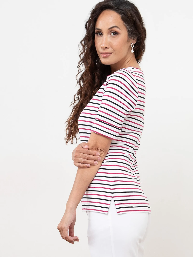 Petite Boatneck T-Shirt in Dark Lipstick Stripe