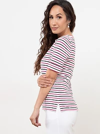 Petite Boatneck T-Shirt in Dark Lipstick Stripe