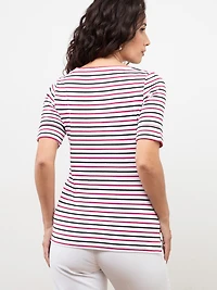 Petite Boatneck T-Shirt in Dark Lipstick Stripe