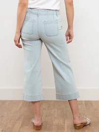 Petite Haylie Wide Crop Jeans in Light White Stripe