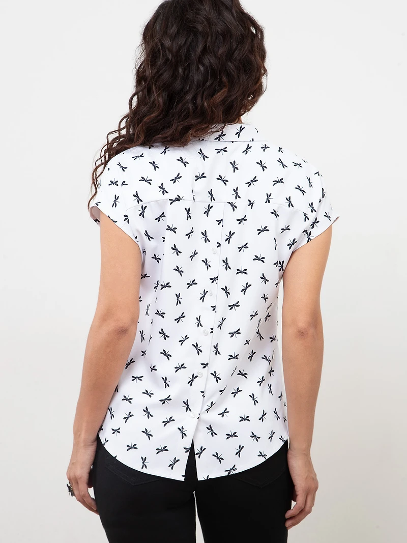 Petite Relaxed Back Button Blouse in White