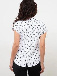 Petite Relaxed Back Button Blouse in White