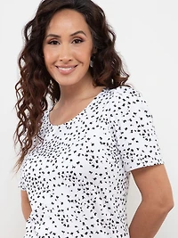Petite Short Sleeve Knit Gathered T-Shirt in Black Pearl