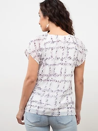Petite Tulip Front Chiffon Blouse in Purple Print