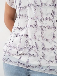 Petite Tulip Front Chiffon Blouse in Purple Print