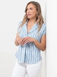 Relaxed Back Button Blouse in Blue Tie Dye