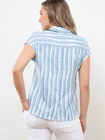 Relaxed Back Button Blouse in Blue Tie Dye