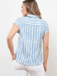 Relaxed Back Button Blouse in Blue Tie Dye