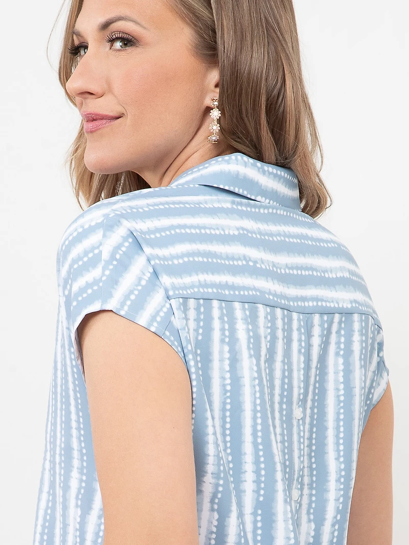 Relaxed Back Button Blouse in Blue Tie Dye