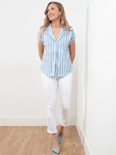 Relaxed Back Button Blouse in Blue Tie Dye