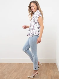 Relaxed Back Button Blouse in Dusty Purple Floral