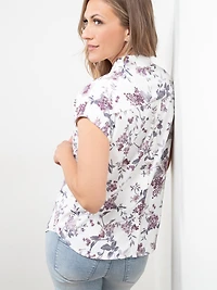 Relaxed Back Button Blouse in Dusty Purple Floral