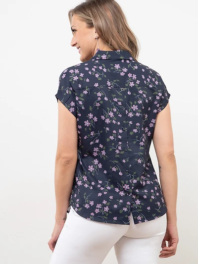Relaxed Back Button Blouse in Navy/Floral