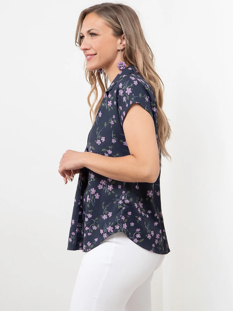 Relaxed Back Button Blouse in Navy/Floral