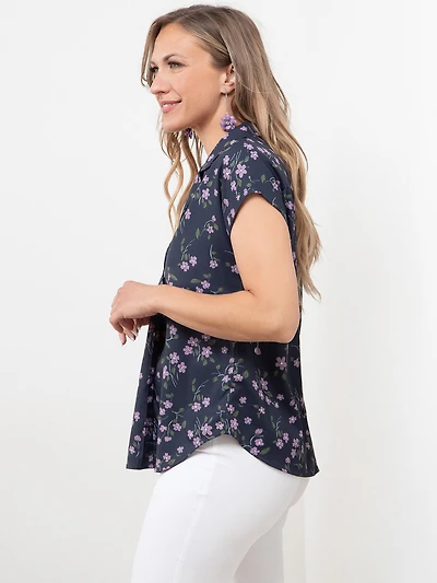 Relaxed Back Button Blouse in Navy/Floral