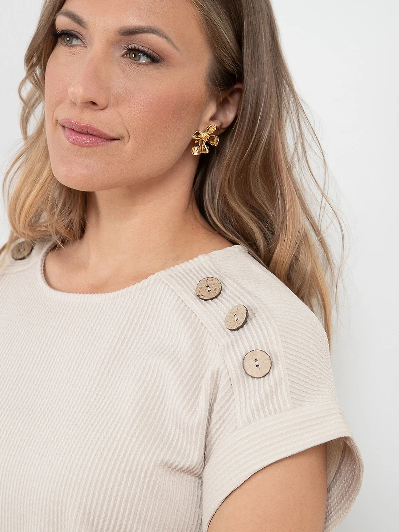 Relaxed Cap Sleeve Top with Button Detail in Sand